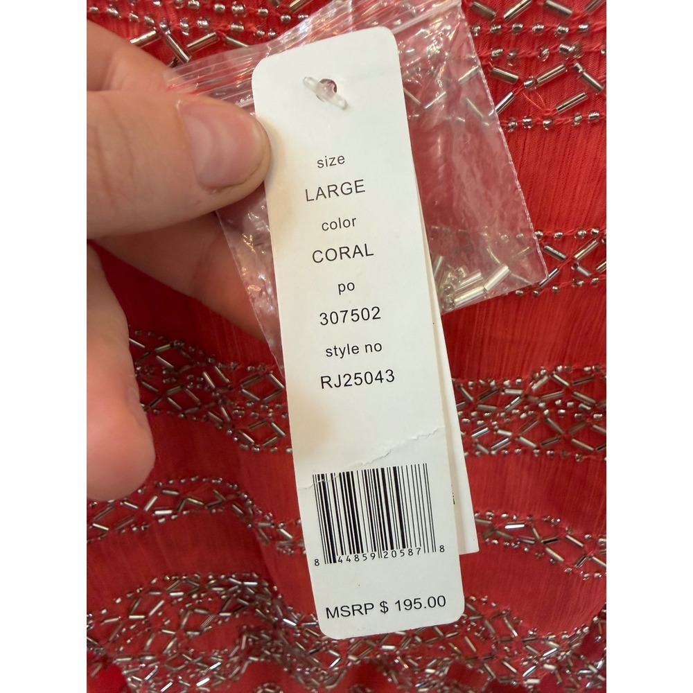 Romeo & Juliet Couture Coral Beaded Blouson Mini Dress RJ25043 Womens Large NWT - Picture 5 of 7